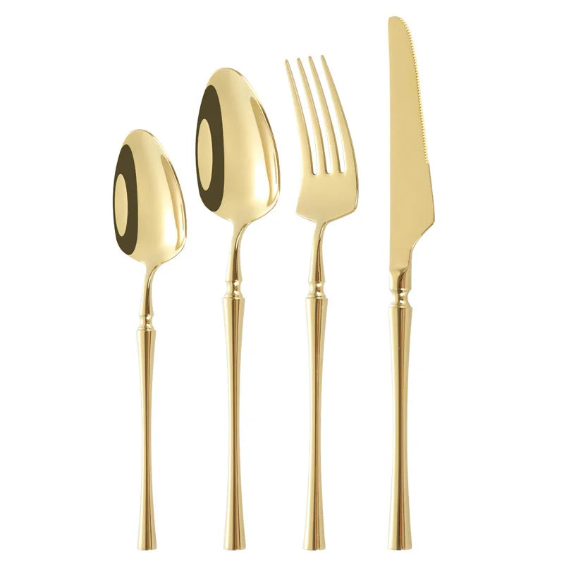 Luxury Gold Spork Knife Silverware Set Stainless Steel Gold Cutlery Wedding Flatware Set