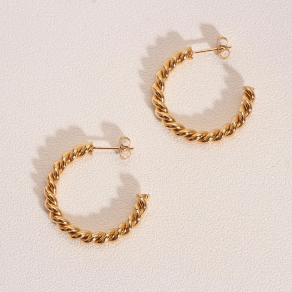 Wholesale Stainless Steel 18k Gold Plated Rope Twisted Earring Women c Hoop Earrings Jewelry Supplier