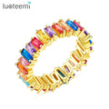 LUOTEEMI Colorful Statement Brass CZ Ring for Girls 3A Cubic Zirconia Women Finger Rings