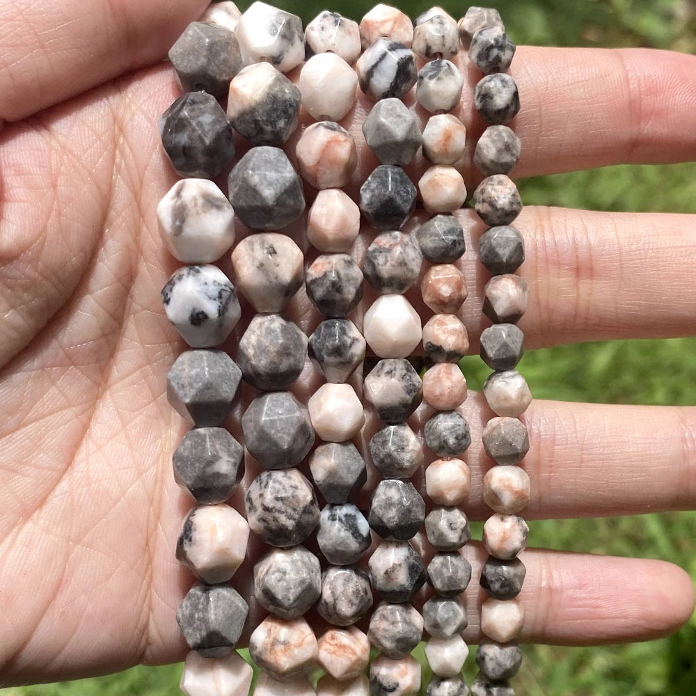 AsVrai U Natural Stone Faceted Pink Zerbra Jasper Loose Spacer Beads for Jewelry Making DIY Handmade Bracelet Necklace