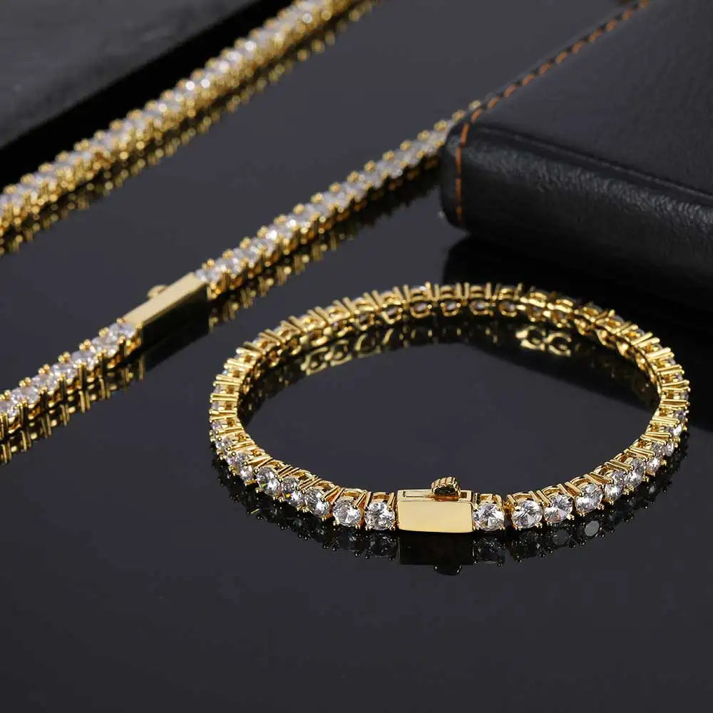NUOYA Womens 5mm Tennis Chain Bracelet With Snap Clasp Iced Out Cubic Zirconia Tennis Chain Bracelet Hip Hop Jewelry for Party