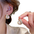 Real Gold Electroplating Fishtail Water Drop Earrings Silver Needle Pearl Zircon Design Trendy Luxury Wedding Fishtail Water