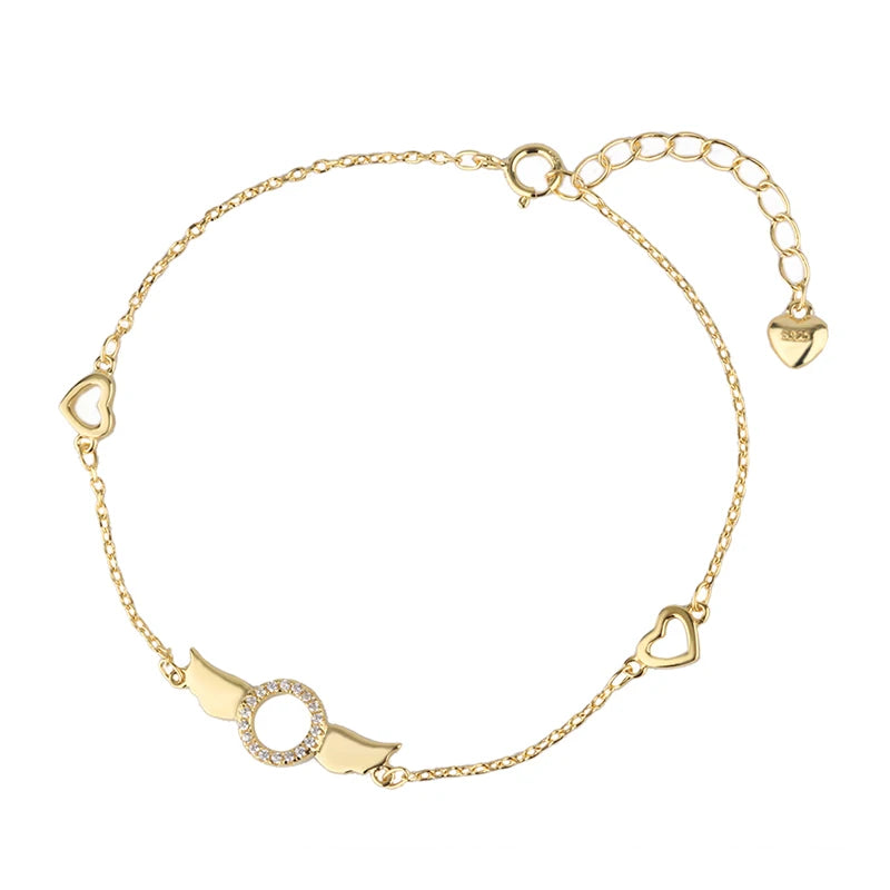 New 925 Sterling Silver Gold Plated Angel Heart Pendant Women's Bracelet - Simple and Elegant Design