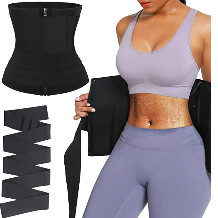 2 in 1 Neoprene Waist Protection Wrap Band Back Lumbar Support Brace Adjustable Flat Belly Body Shaper Waist Trainer for Women