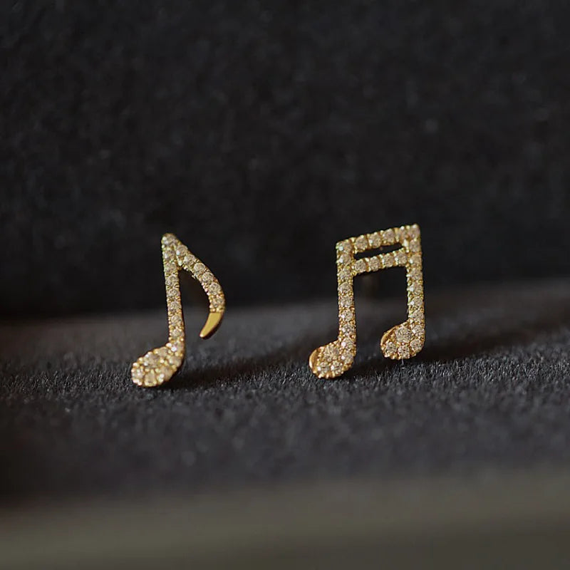 14K Gold Plated Pure 925 Sterling Silver Zircon Cute Simple Asymmetrical Notes Stud Earrings for Women Girls