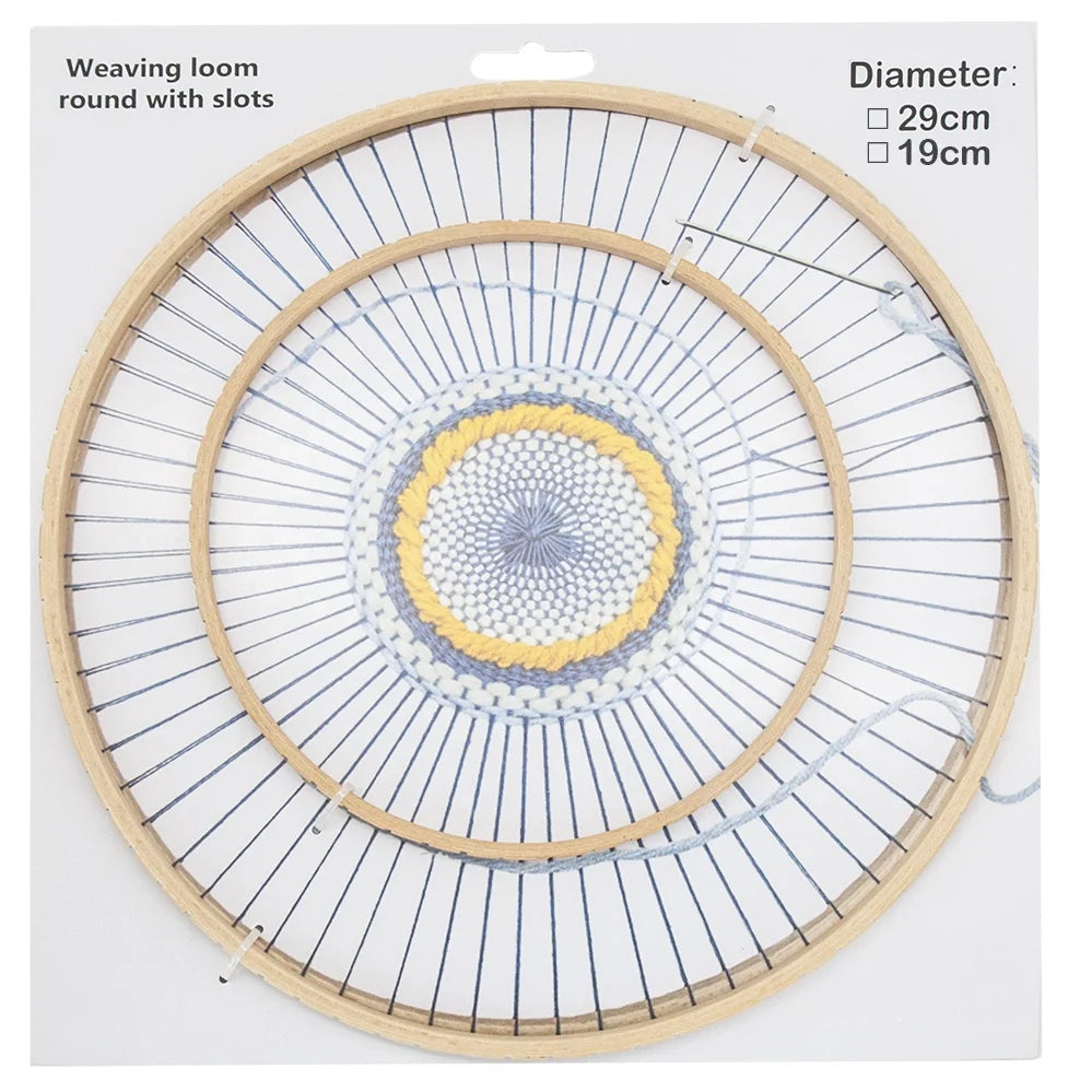Circular Wooden Weaving Loom with Natural Wood Color for Home Decor Needlework 19cm and 28.5cm Dents