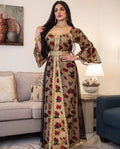 2022 Ethnic Style Middle Eastern Floral Printed Long Dress Embroidered Lace Mesh Muslim Fashion Dubai Muslim Luxury Abaya