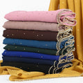 New Fashion Chiffon Muslim Women Glitter Hijab 180x70cm Islamic Turkey Rhinestone Headscarf Ladies Beaded Shawl With Chain