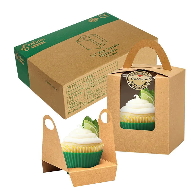 Hot-Sale Dropshipping Wholesale Insert Kraft Packing Chocolate and Food With Window Single Cupcake Boxes
