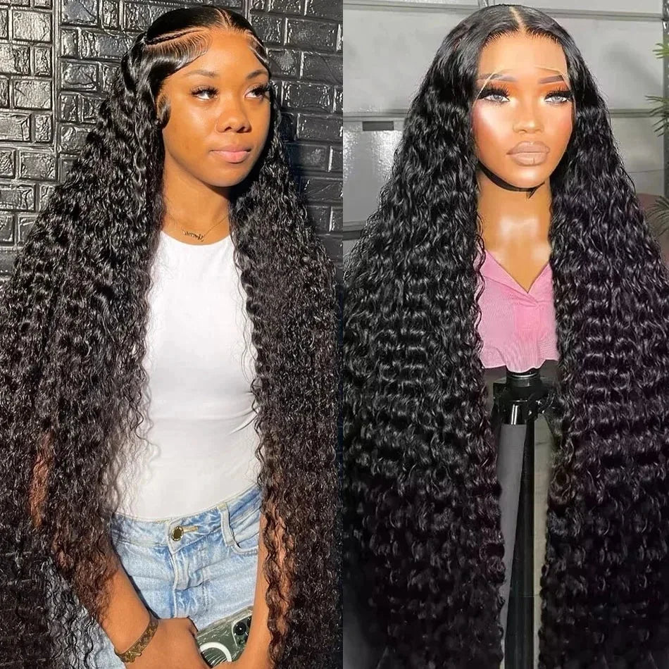 250% Density HD Transparent Deep Wave Lace Frontal Wig 30 Inch Brazilian Deep Curly Lace Front Human Hair Wigs for Black Women