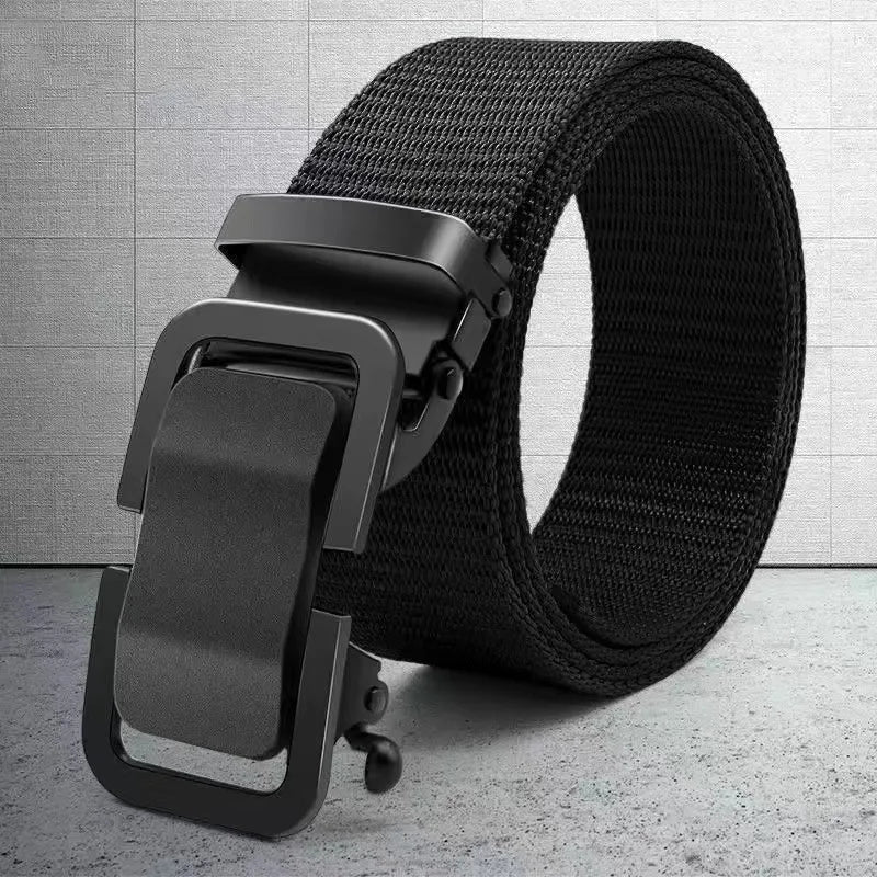Men Automatic Buckle Belt Trend Casual Solid Color Nylon Canvas Belt for Youth