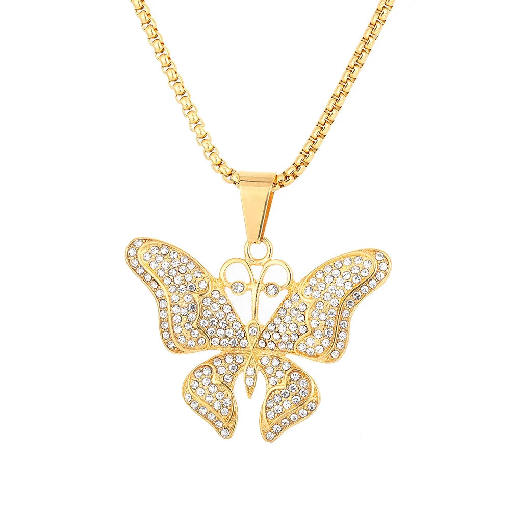 Fatingna Butterfly Stainless Steel Pendant Necklace for Women Handmade with Gold Plating and Zircon for Parties Weddings Gifts