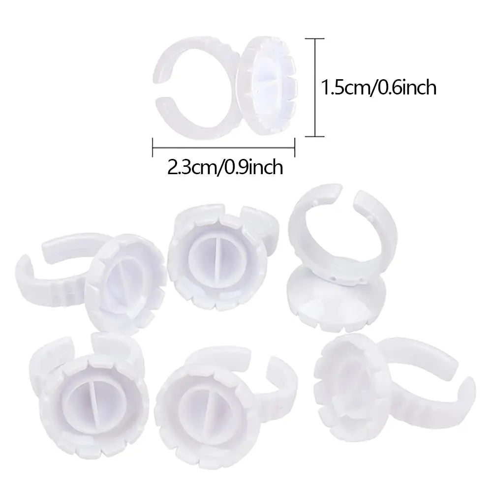 100pcs/bag Smart Glue Cups Glue Rings for Eyelash Extensions Flower Shape Pigment Finger Holders Hand Beauty Tools