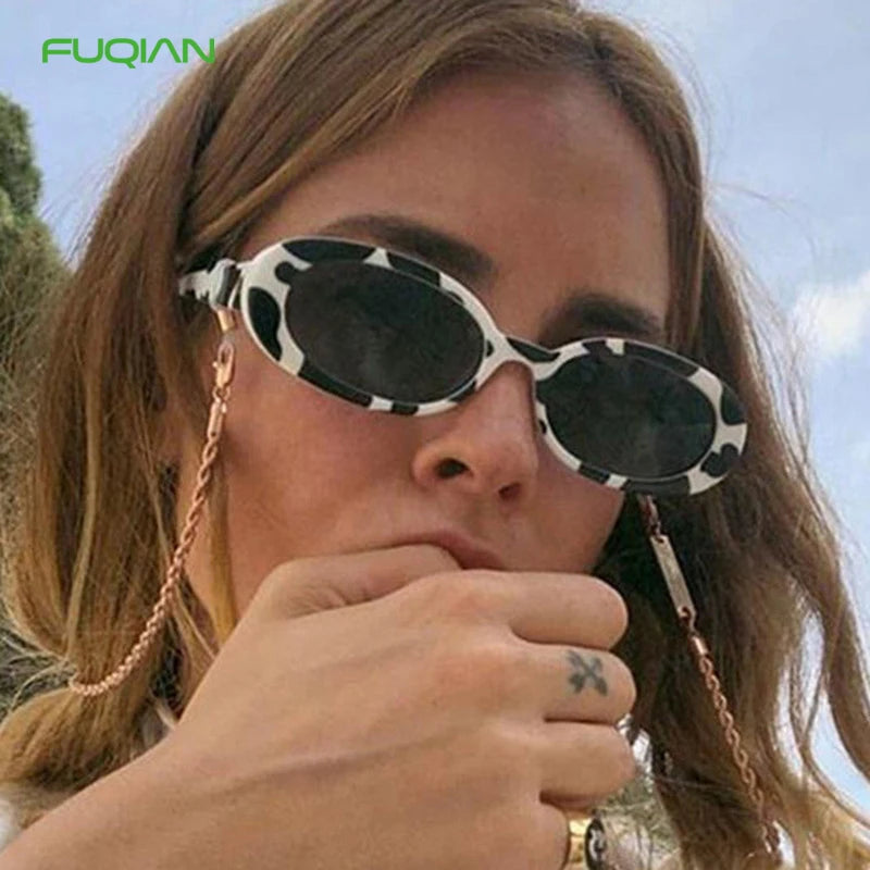 Wholesale Cow Color Oval Sunglasses for Men and Women Small Frame Light White Red Purple Plastic Frames