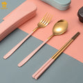 Portable Stainless Steel Flatware Set Eco-Friendly Korean Style 3-Piece Cutlery with Travel Case-for Back to School