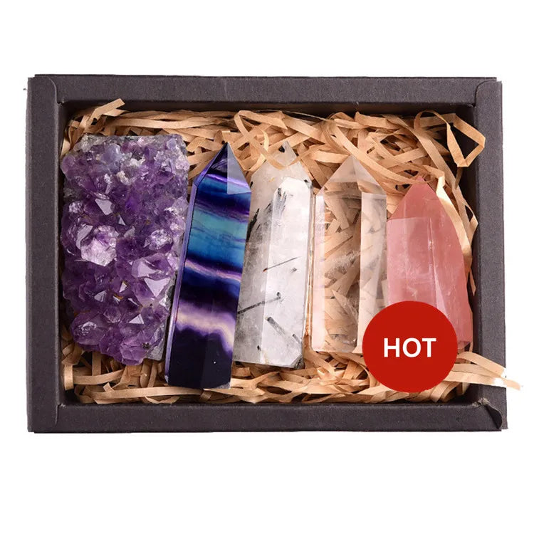 Natural Crystal Healing Set 7 Chakra Stone Kit Yoga Meditation Set Chakras Crystals Healing Therapy Stones Set with Wooden Box