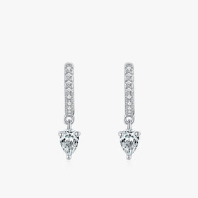 Ailmay 100% 925 Sterling Silver Fashion Clear CZ Water Drop Shape Sparkling Hoop Earrings for Women Wedding Statement Jewelry