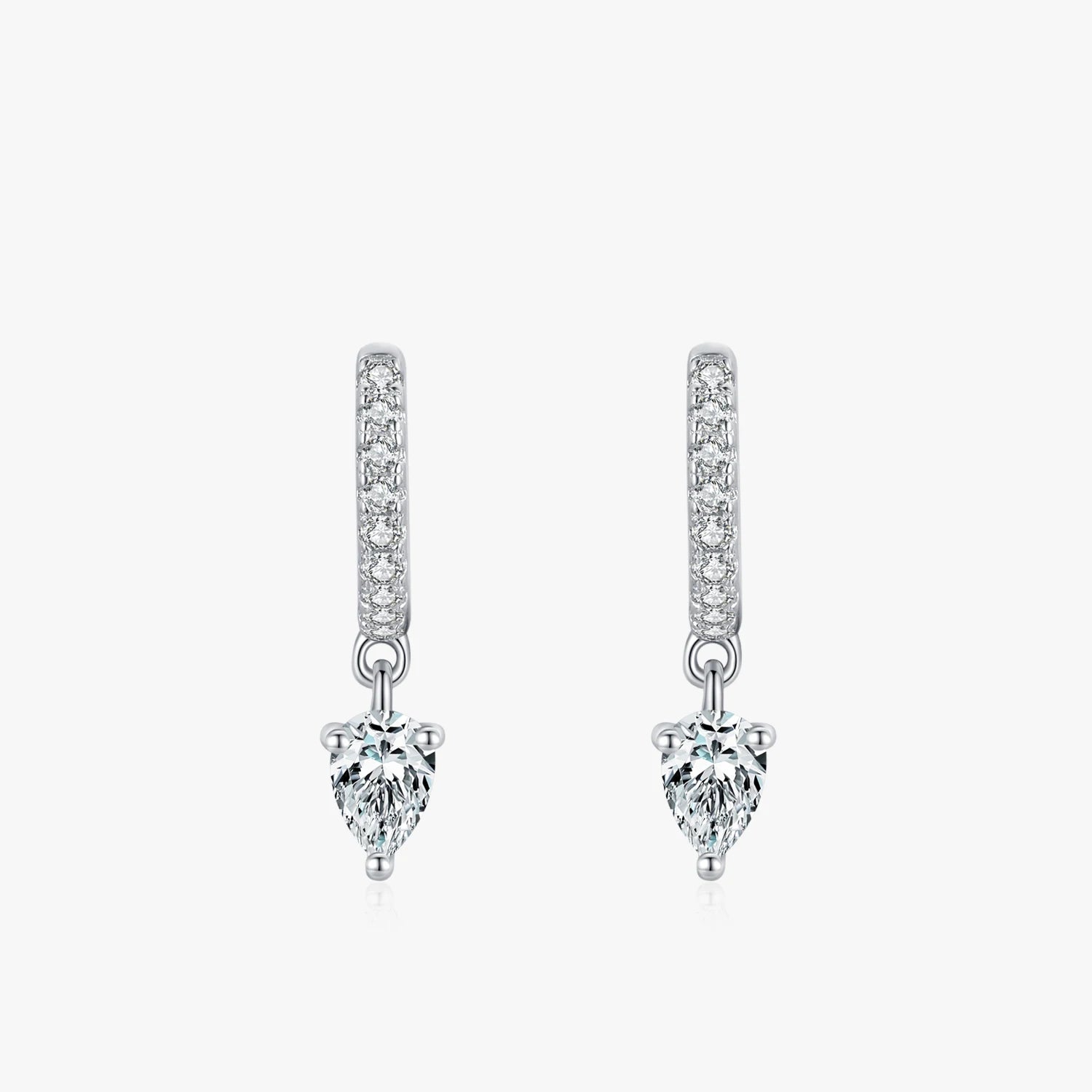 Ailmay 100% 925 Sterling Silver Fashion Clear CZ Water Drop Shape Sparkling Hoop Earrings for Women Wedding Statement Jewelry