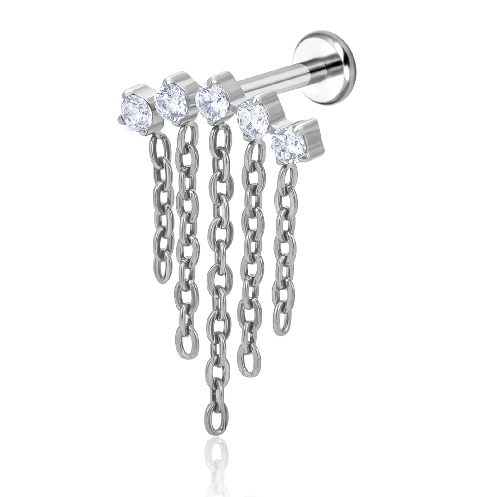 ASTM F136 G23 Titanium Zirconia Chain Helix Stud Internal Thread Earring for Children Cartilage Tragus Lobe Labret Piercing