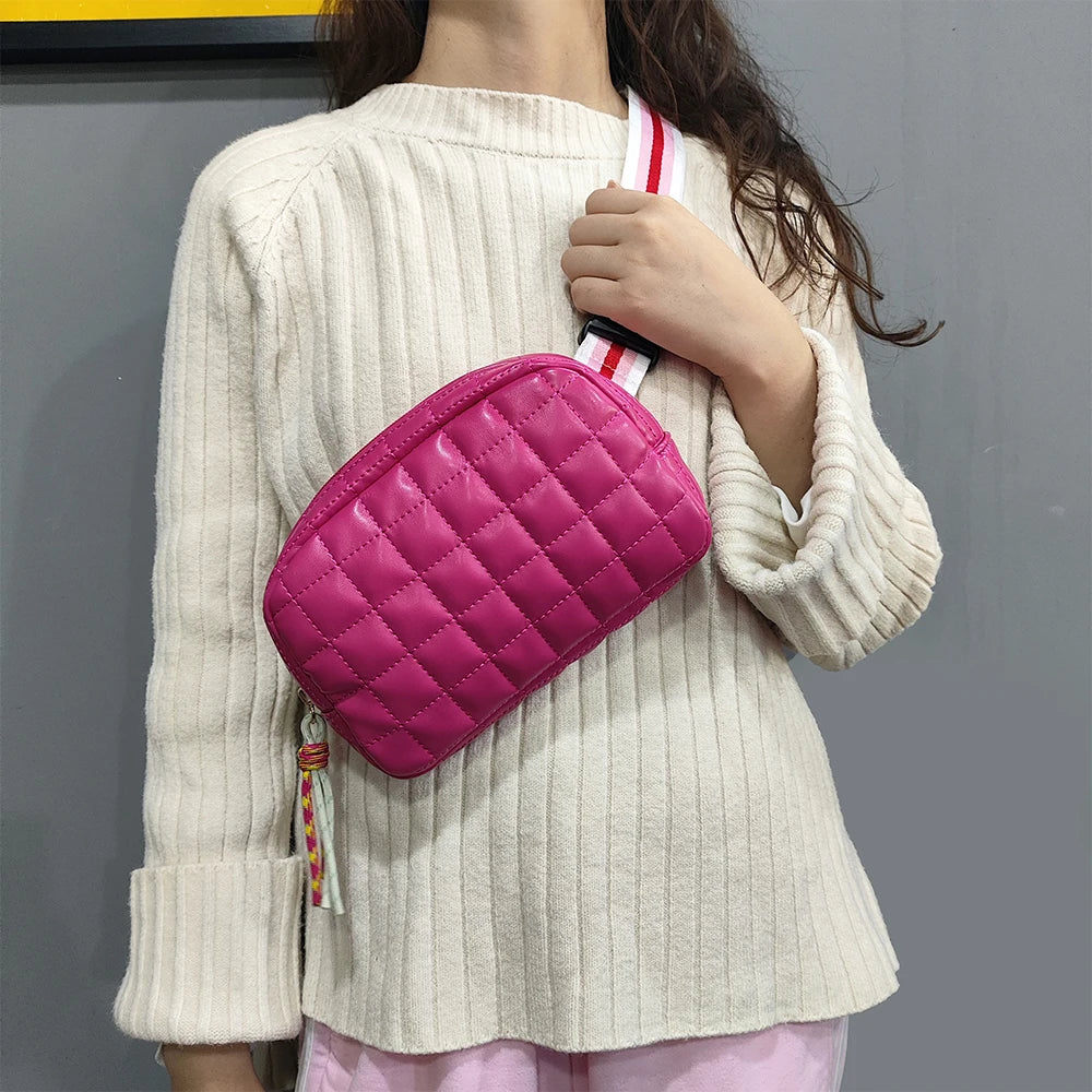 NEW Custom logo Crossbody Bags for Women Ladies Plaid Pattern Leather Shoulder Bag Vegan Leather Fannypack Waist Chest Bags
