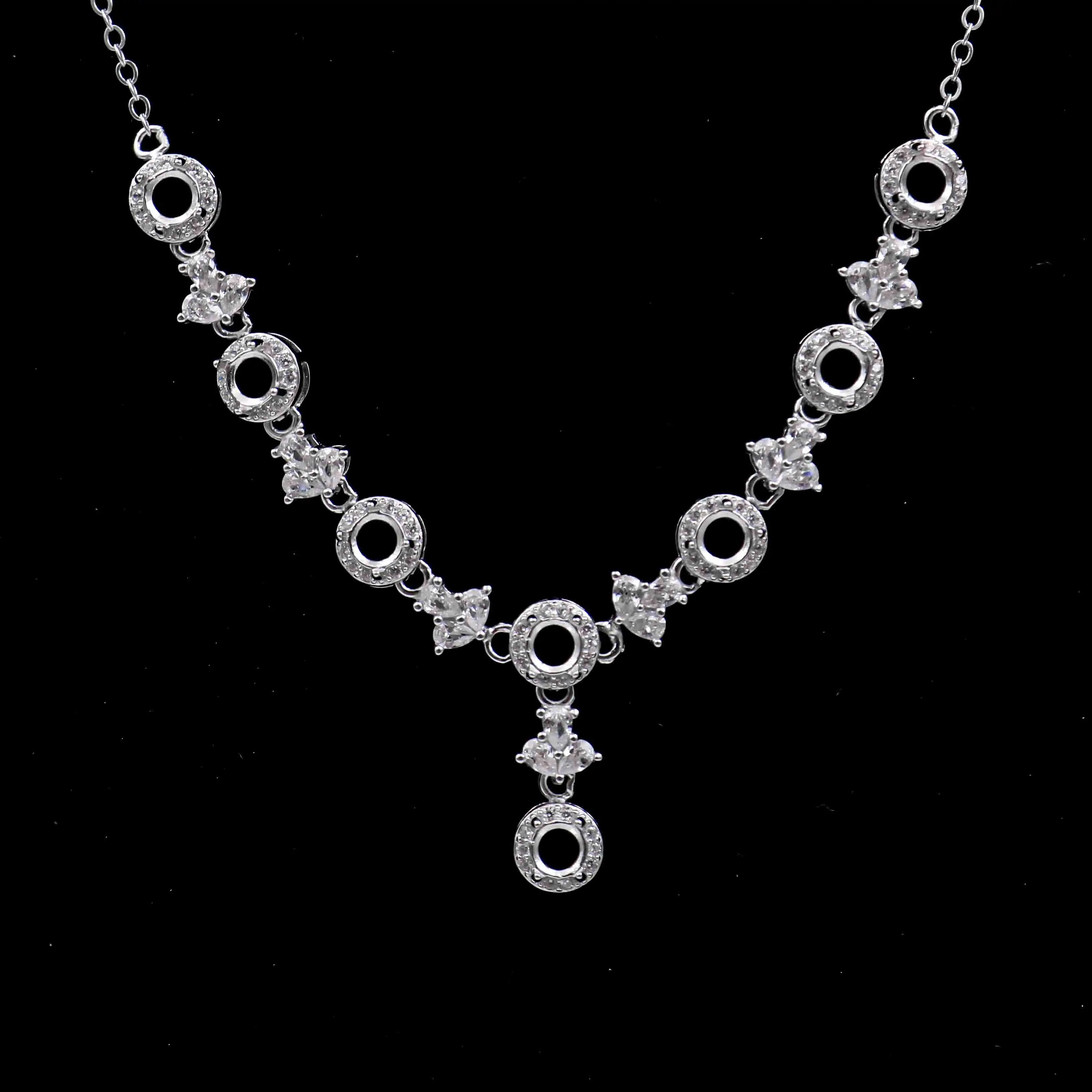 Sterling Silver 4*4mm Semi Mount Necklace Empty Support Blank Claw Setting S925 Base Holder Without Center Stone for DIY Inlay