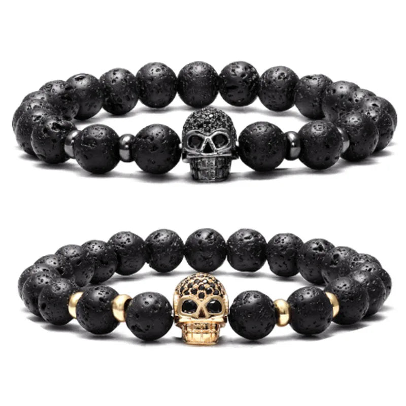 New Charm Melting Rock Men's Micro Zircon Skull Bracelet Classic Style Copper Beaded Brass Bangles