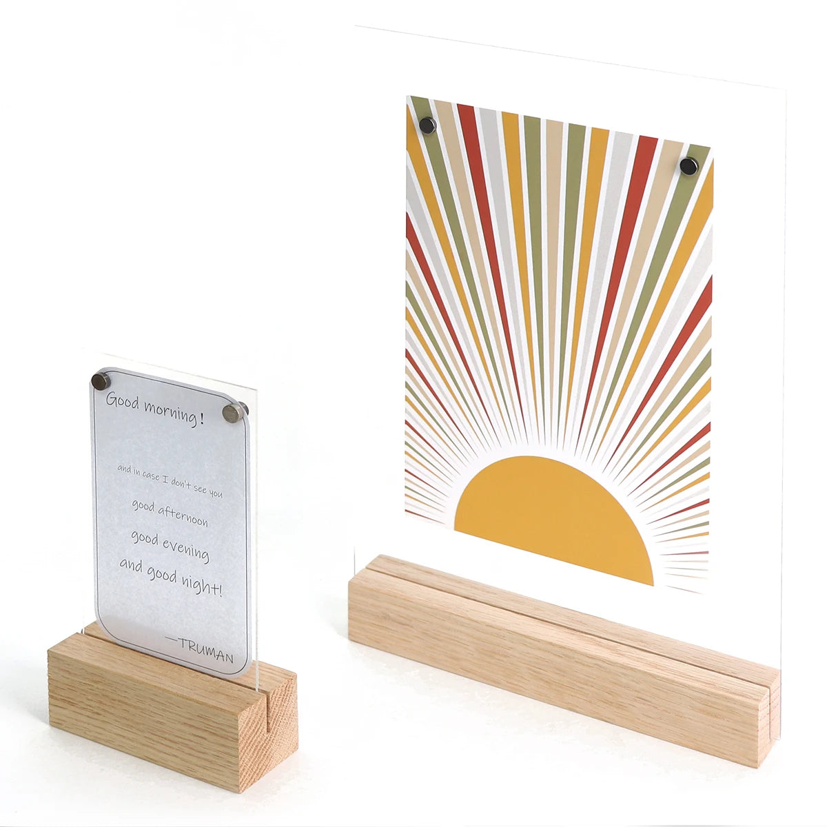 Custom Logo Solid Oak Natural Wooden Base Card Business Card Menu Display Wood Holder with Acrylic Sheet