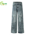 Custom Patchwork Baggy Vintage Wide Leg Denim Jeans Manufacturer Odm Unisex Fashion Straight Fit Cargo Jeans Men