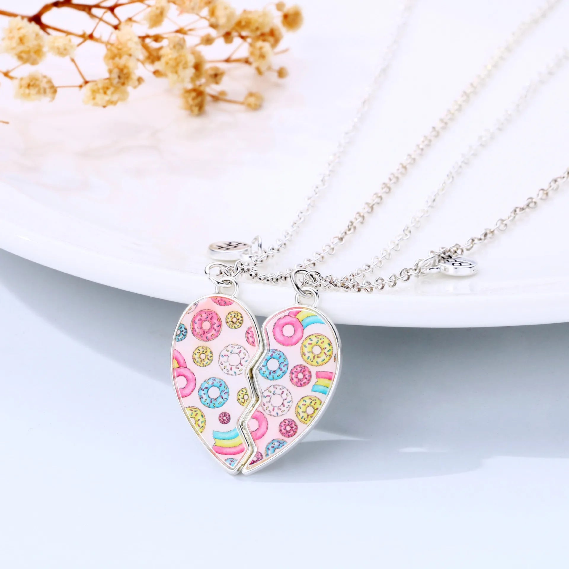 Wholesale Drop Oil Jewelry Magnetic Colorful Donut Pendant Necklace Best Friend Forever 2pcs/set Necklaces for Girls
