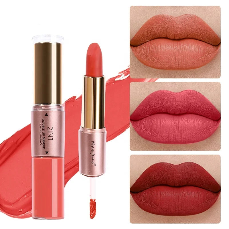 Wholesale 2-in-1 Dual-Head Matte Lipstick Lip Glaze High Pigmented Long Lasting Glossy Finish Mineral Ingredient Min. Order 3pcs