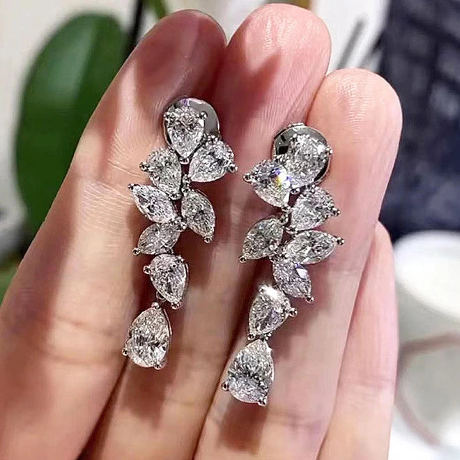 CAOSHI Custom Women's Engagement Earrings for Luxury Waterdrop Design Cubic Zirconia Silver Plated Long Pendant Earrings Jewelry