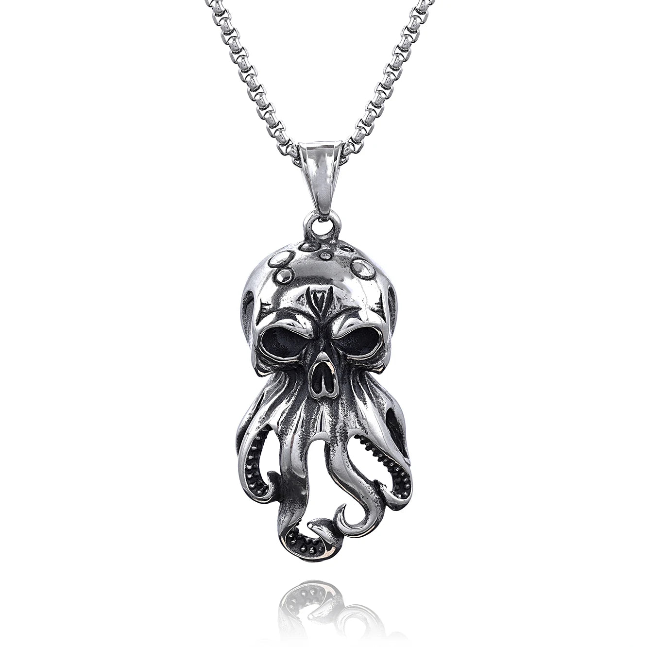Punk Octopus Necklace 3D Casting Stainless Steel Vintage Mythical Ocean Monster Kraken Octopus Skull Rapper Pendants for Men