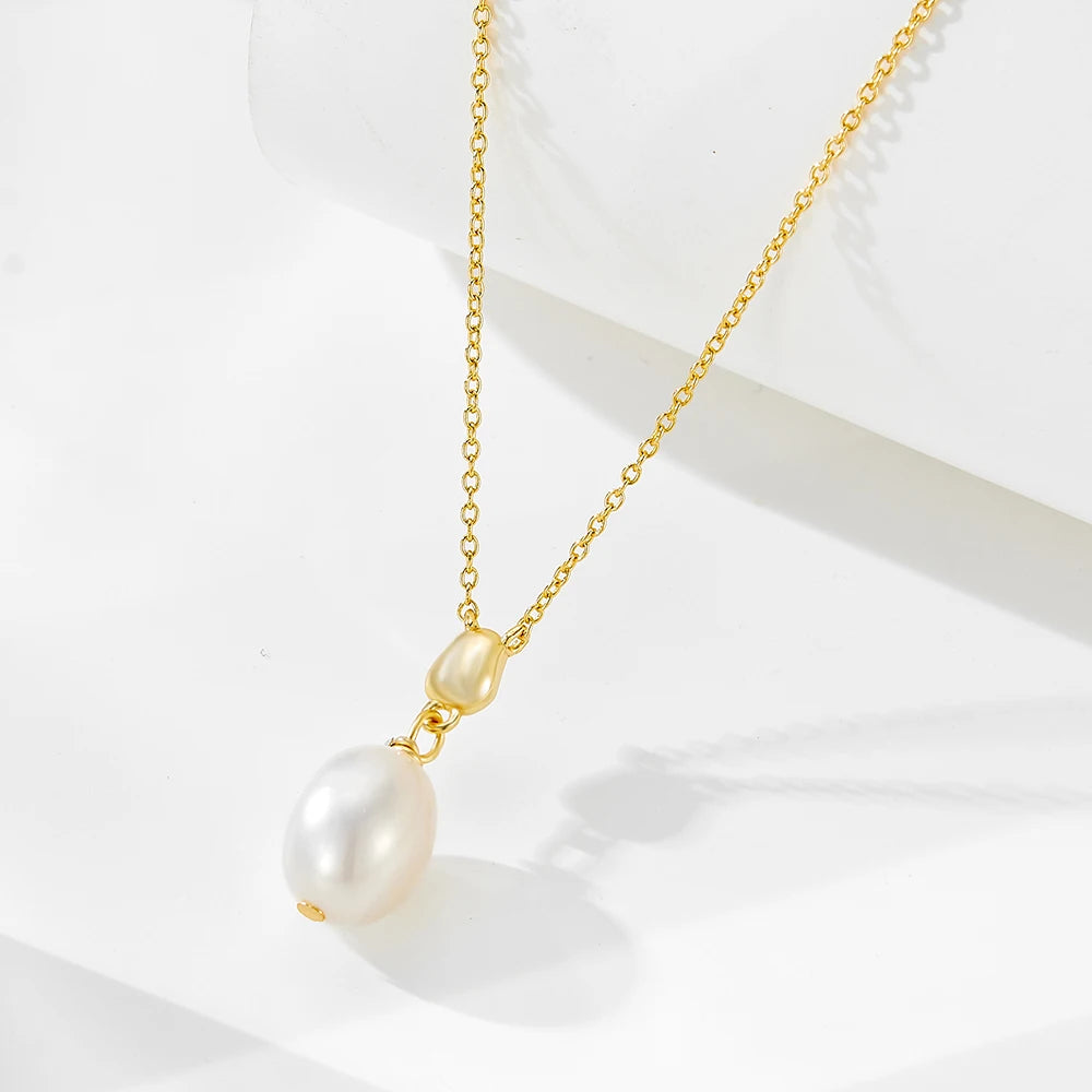 Colares De Perolas Fine Jewelry 925 Sterling Silver 14K Gold Plated Cultured Freshwater Pearl Pendant Necklace Jewelry for Women