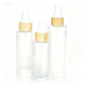 Golden Glass Bamboo Lid Empty Refillable Cosmetic Skin Care Serum Spray Bottle Container Jar Pot Essential Oil Liquid Pump