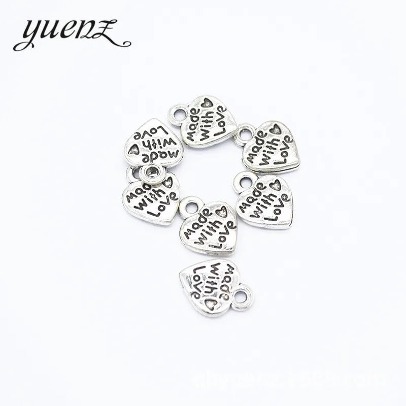 YuenZ Heart Charms Letter "Made With Love" Metal Pendants for Antique Necklace Bracelet Jewelry Hand Made 12*10mm A73