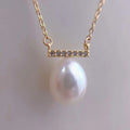 9-10MM Natural Semi-Porous Freshwater Rice Pearl Pendant Collar De Perlas Balance Beam Zircon Necklace