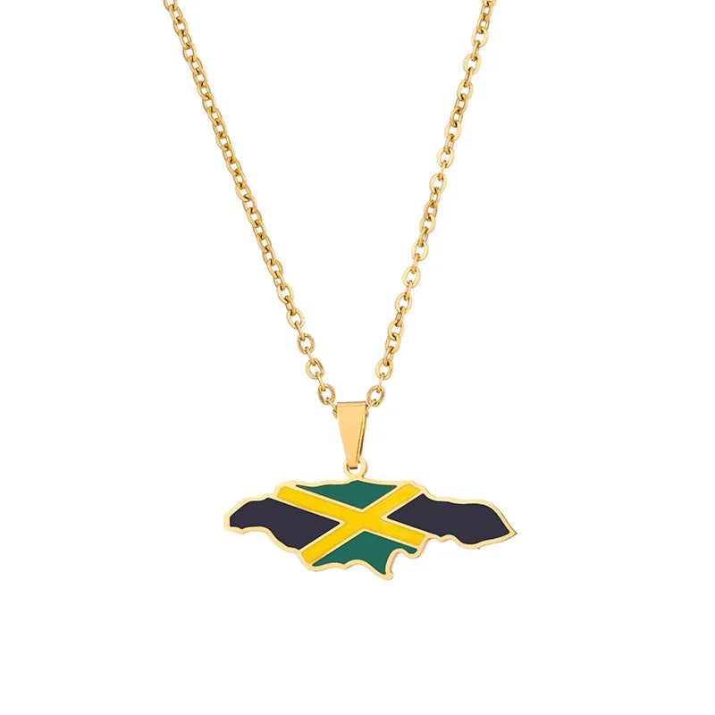 New Stainless Steel Country Flag Map Enamel Jamaica Necklace for Women Men