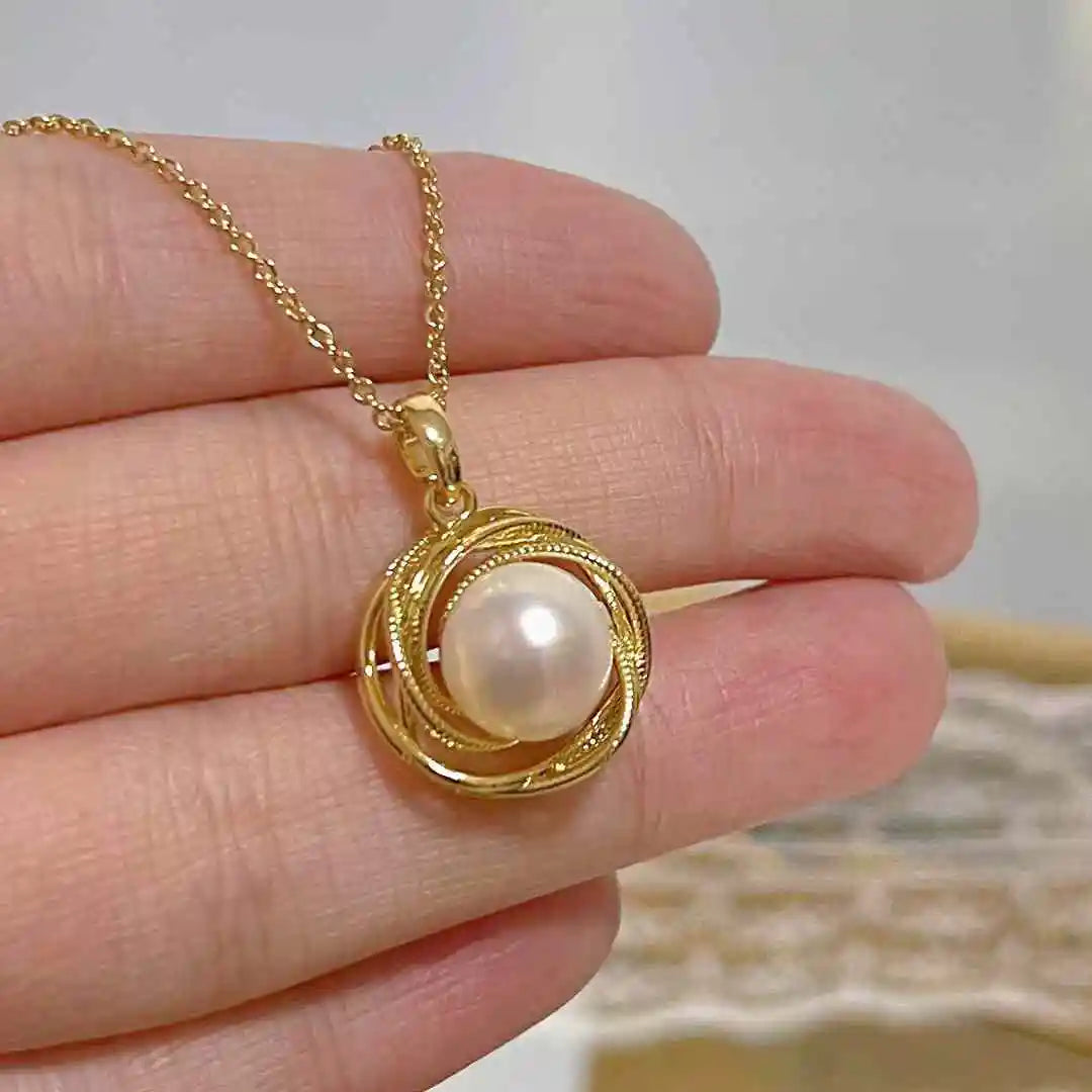 Bird's Nest Pendant Necklace Silver Plated Brass AAAA Grade White Pearl Bread Shape Trendy New Product for Women & Children