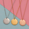 Stainless Steel Disc Charm High Polished Round Shape Blank Pendant Necklace with Chain 12MM 15MM