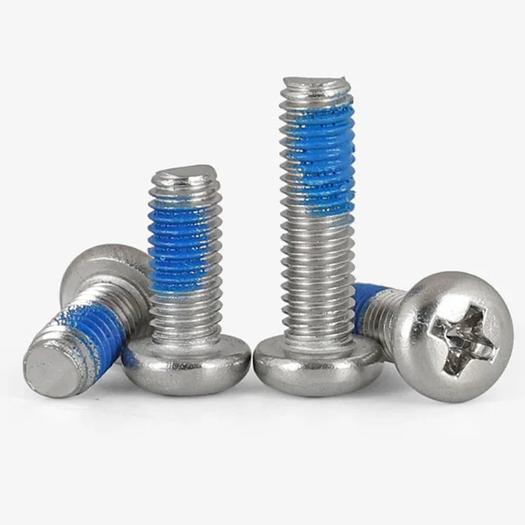 Bag of 1000pcs Blue M2 M3 M4 M5 M6 Carbon Steel Machine Screws Nylok Nickel Plated Anti-Loose Cross Pan Head Patch Locking Screw