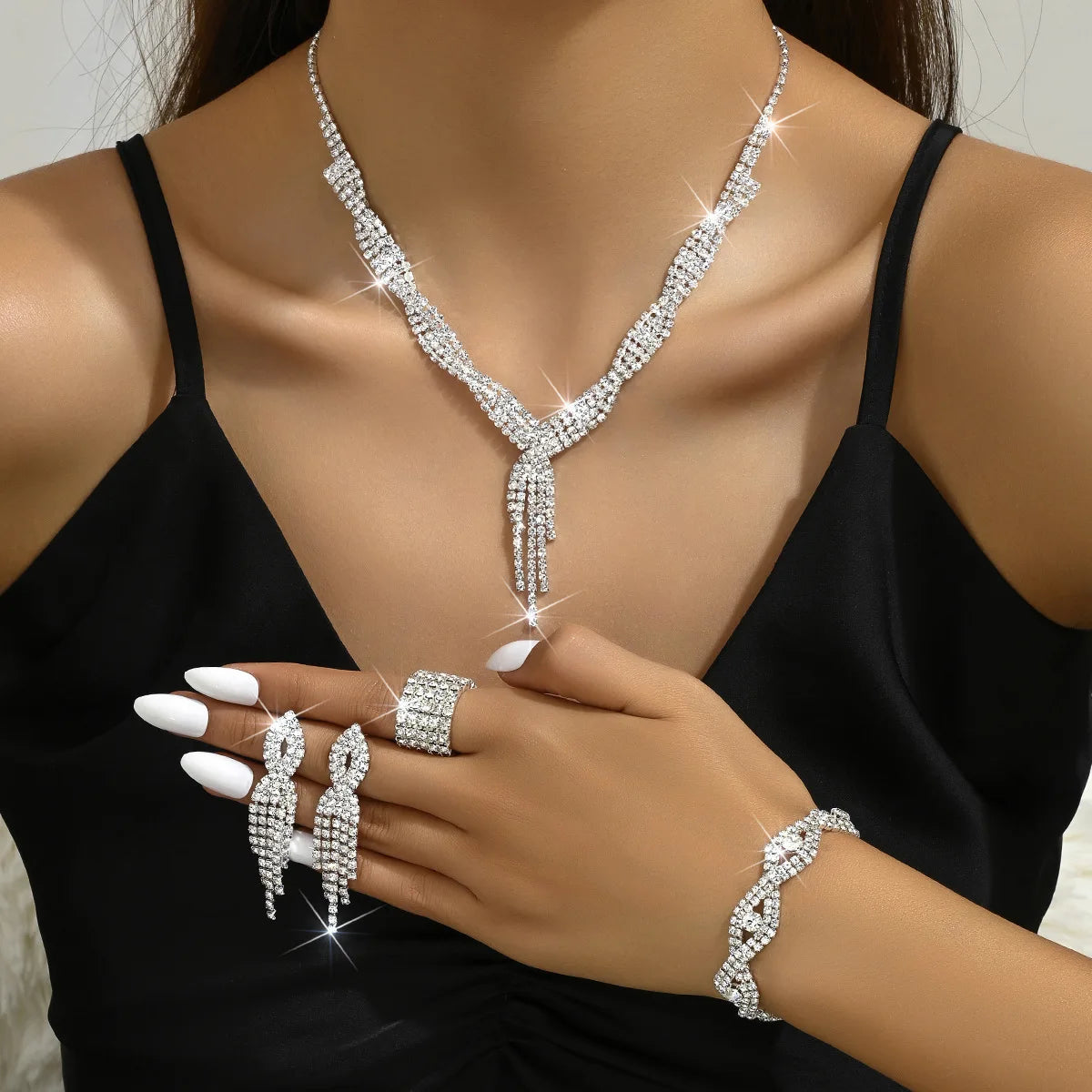 Gorgeous Rhinestone Bridal Necklace and Earring Set  Wholesale Accessories for Your Perfect Wedding Day