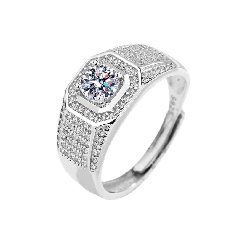 Rainbowking  Classic 925 Silver Full Diamond Domineering Ring Men's Niche High-end Sense Inlaid Zircon Engagement Ring