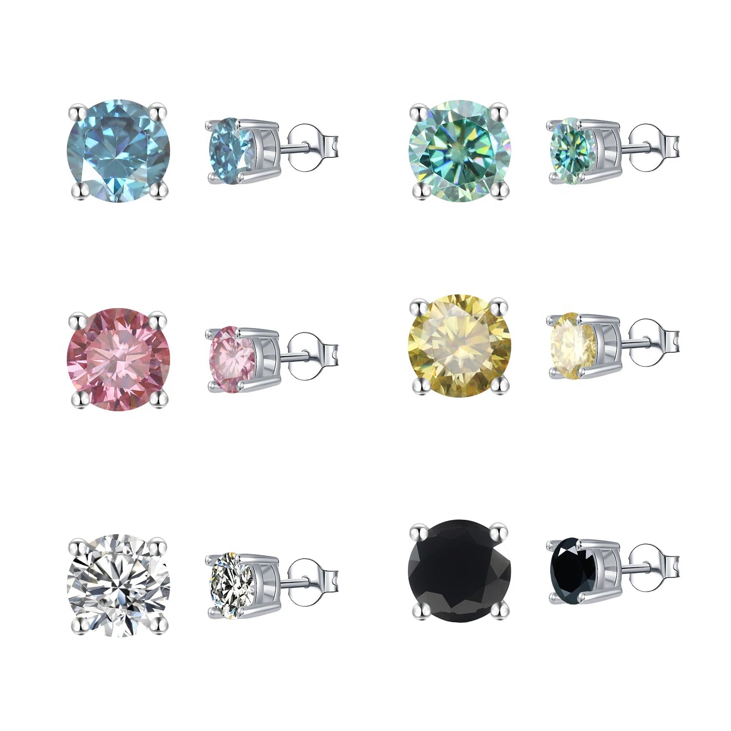Factory Price OEM ODM Custom Classic 4 Prong Set Round 5mm 0.5ct 925 Sterling Silver Colored Moissanite Diamond Stud Earrings