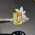 Huitan Jewelry Female Shiny Exaggerated Yellow Zirconia CZ Rings Girls Silver Plated Flower Rectangle Crystal Women Rings