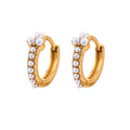 18K Gold Plated Pearl Zircon Trendy Clover Hoop Earrings Waterproof Stainless Steel for Party Occasions
