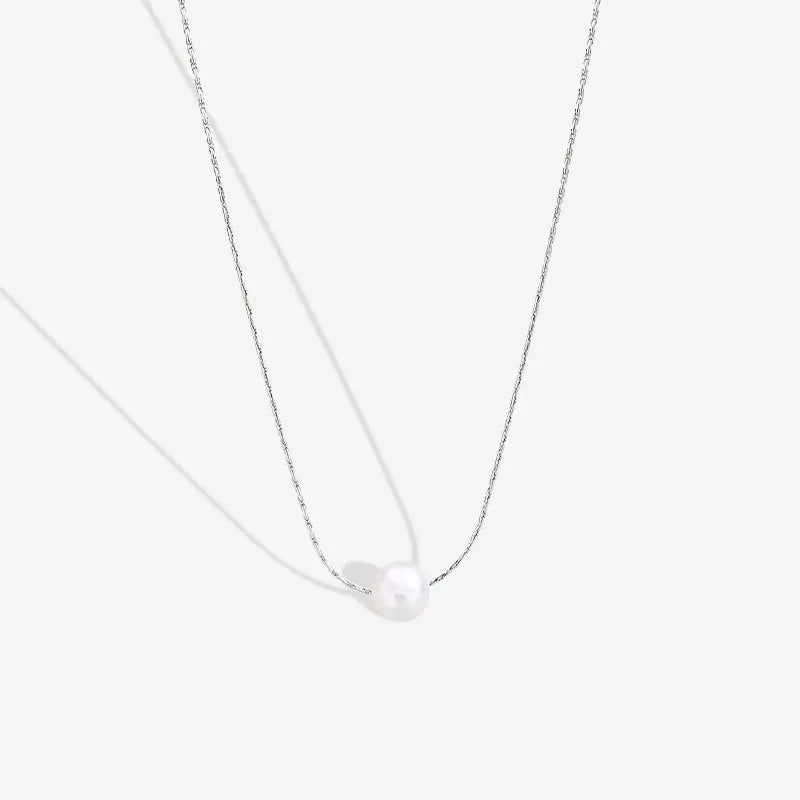 925 Sterling Silver White Baroque Pearl Pendant Necklace with Water-wave Chain Trendy and Luxurious Jewelry Piece