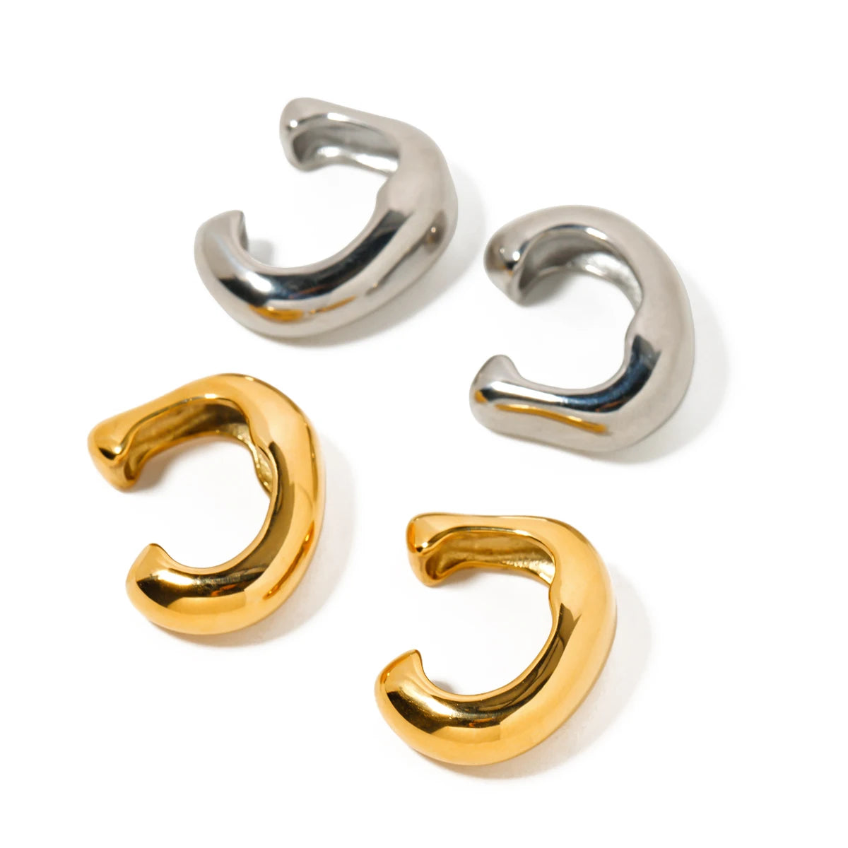 J&D Fashion Jewelry 18K Gold Plated Stainless Steel Irregular CC Ear Cuff Earrings for Women