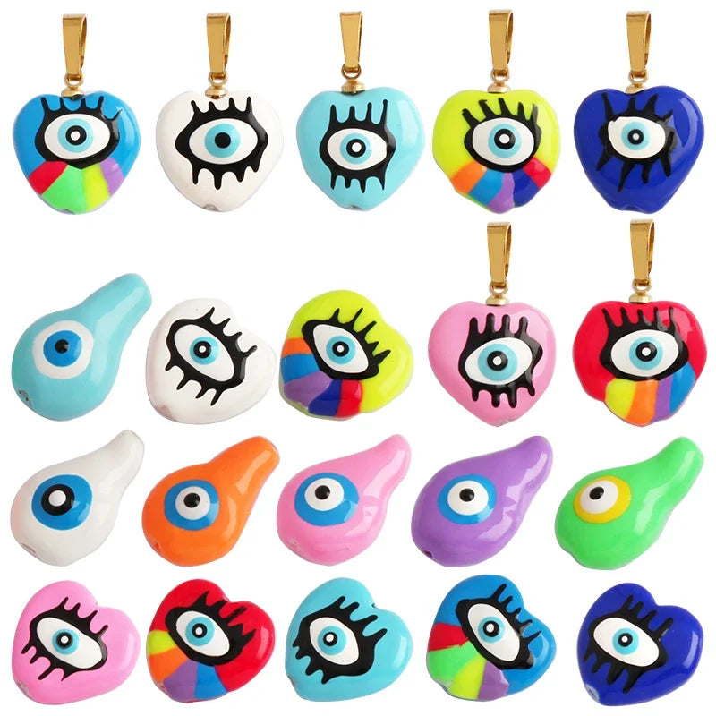 Trendy Unique Colourful Turkish Evil Luck Eye Charm PendantLove Heart DIY Bracelet Necklace Connector Components Supplies M65