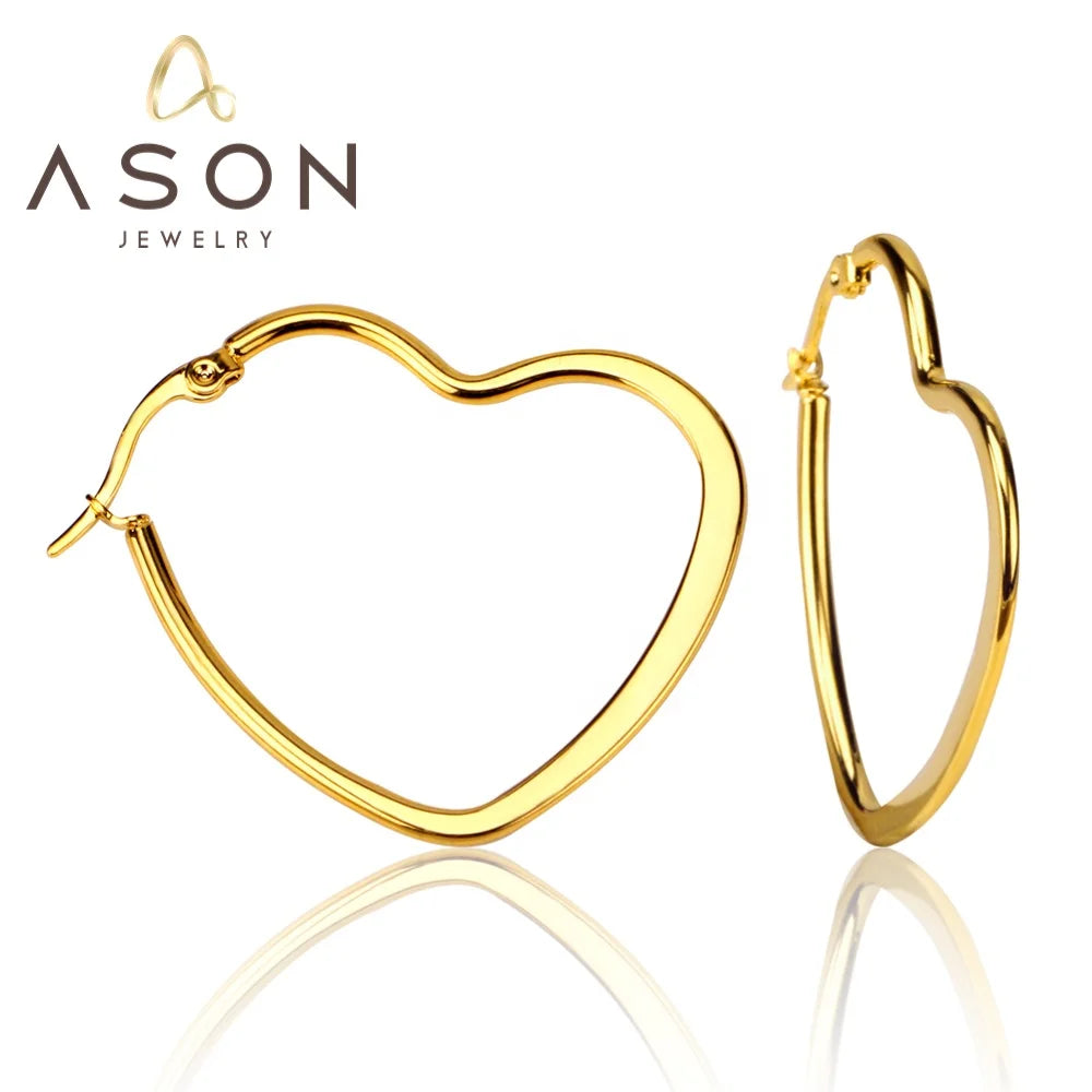 Ason Factory Price Wholesale Earrings Jewelry 18k Pvd Gold Plated Stainless Steel Waterproof Heart Hoop Earrings for Women