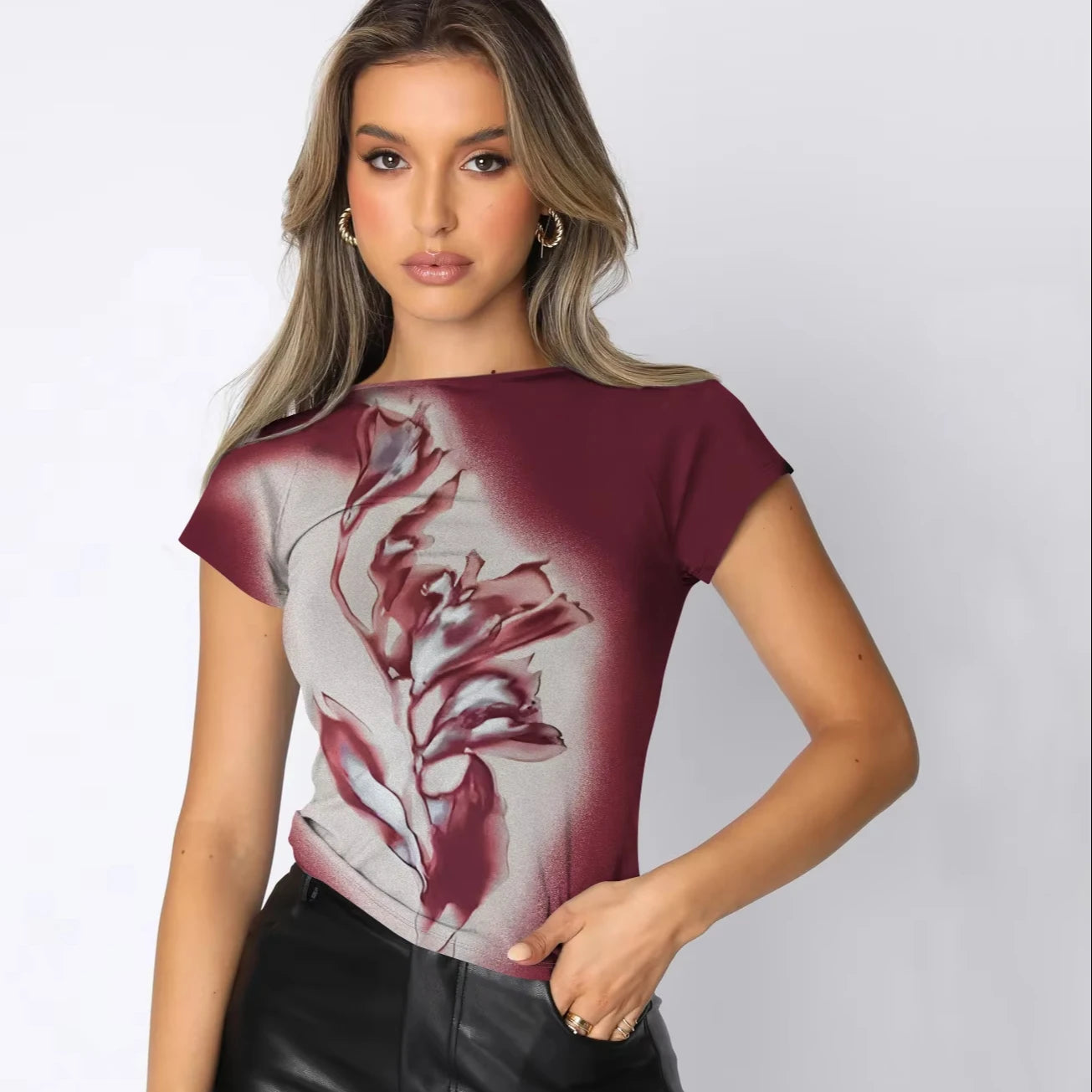 2024 Short Sleeved T Shirt Custom Logo Printed Embroidered Slim Women'S Casual Halter Fashionable Tops
